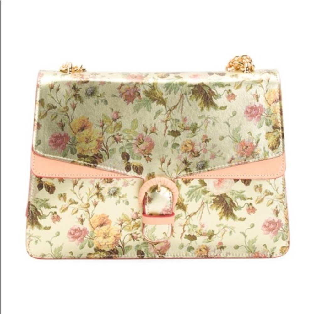 Cavalcanti Italian leather gold and floral crossbody bag NWOT